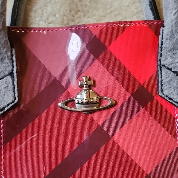 Vivienne Westwood Red and Gray Plaid Tote Bag - Picture 2 of 16